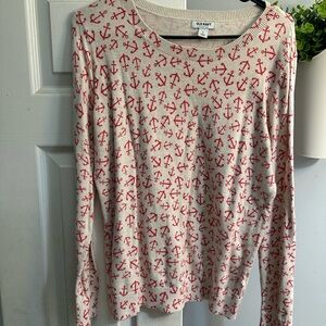 Old Navy Women's Cream Top with Red Anchor Print